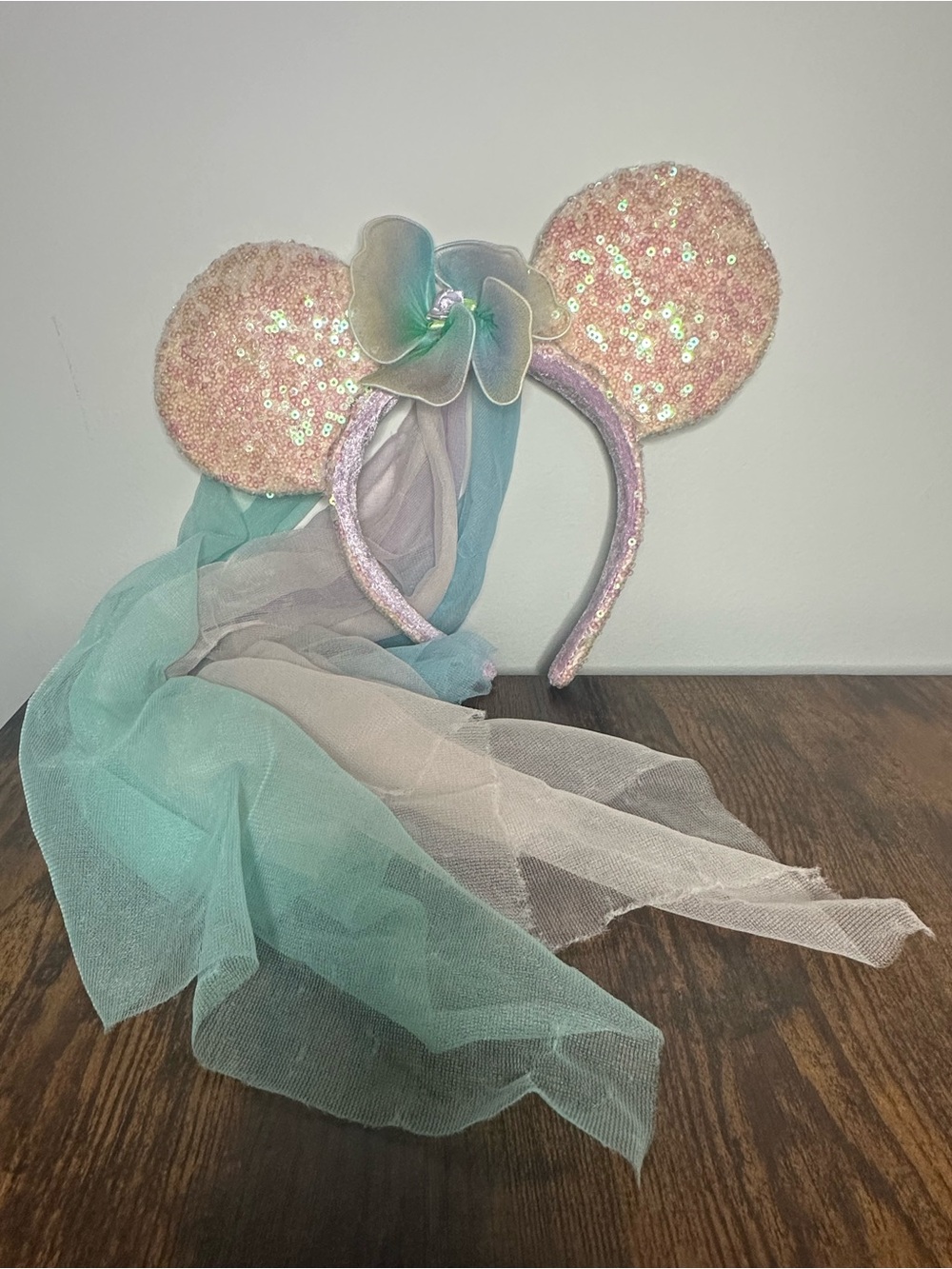 Disney Parks Minnie Pink Sequin Ears with Pastel Veils
